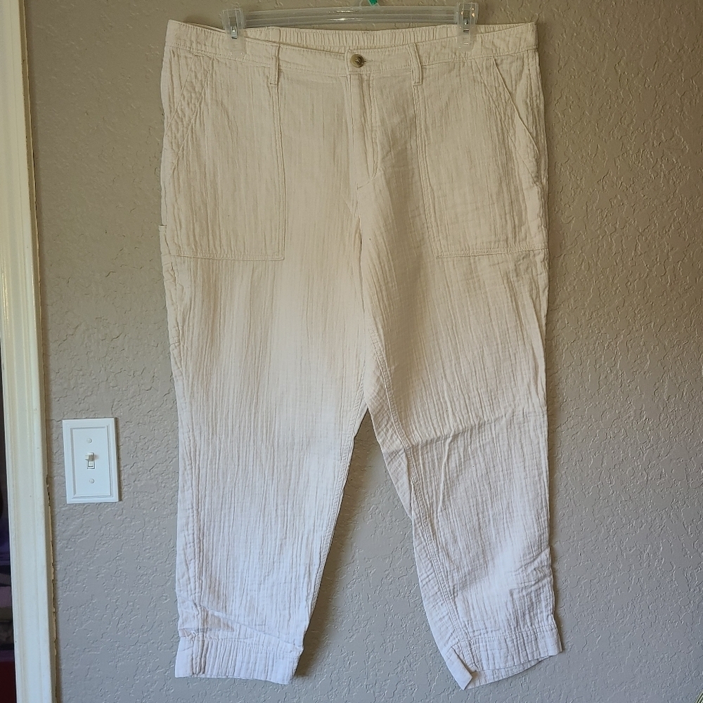 Crinkle Gauze Cream Pants